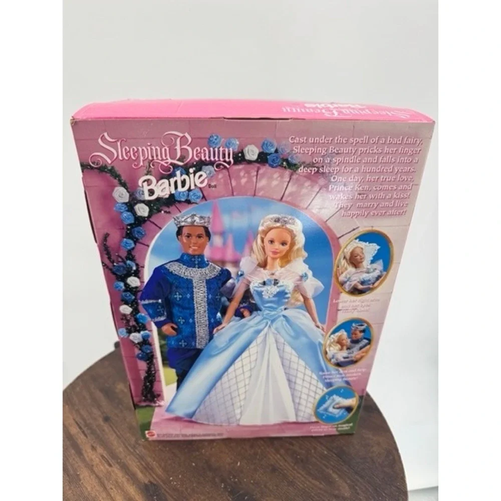Vintage NEW Mattel 1997 Sleeping Beauty Barbie Doll Blue Gown Musical Pillow